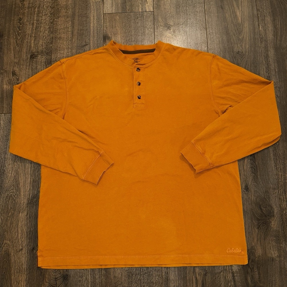 Cabela's Shirt Henley Long Sleeve Mens XL Burnt Orange Outdoors Camping Hunting